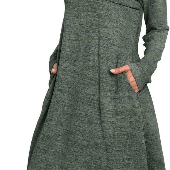 Womens Long Sleeve Tunic Dress Fall Fashion Sweater Dress with Pockets Pleated F - Picture 2 of 5